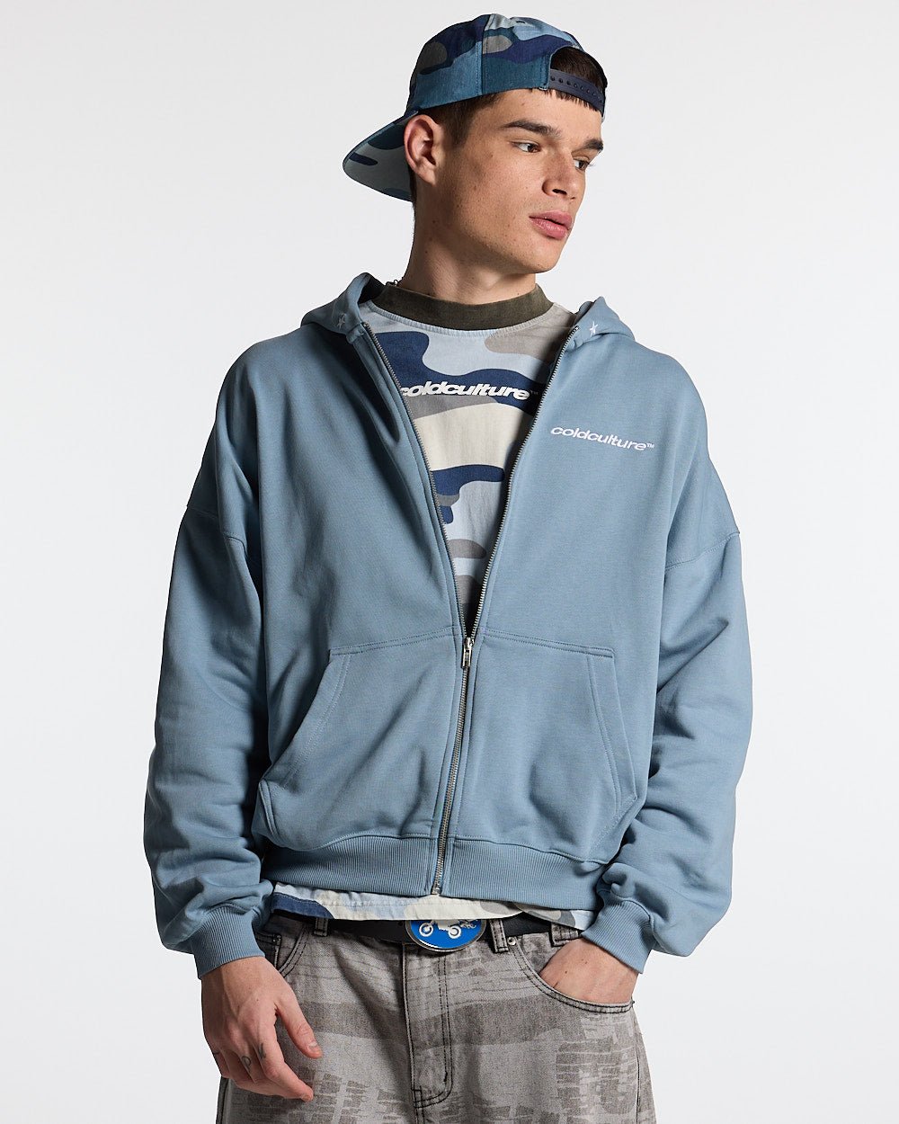 ESSENTIAL ZIP HOODIE WINDWARD BLUE - COLD CULTURE