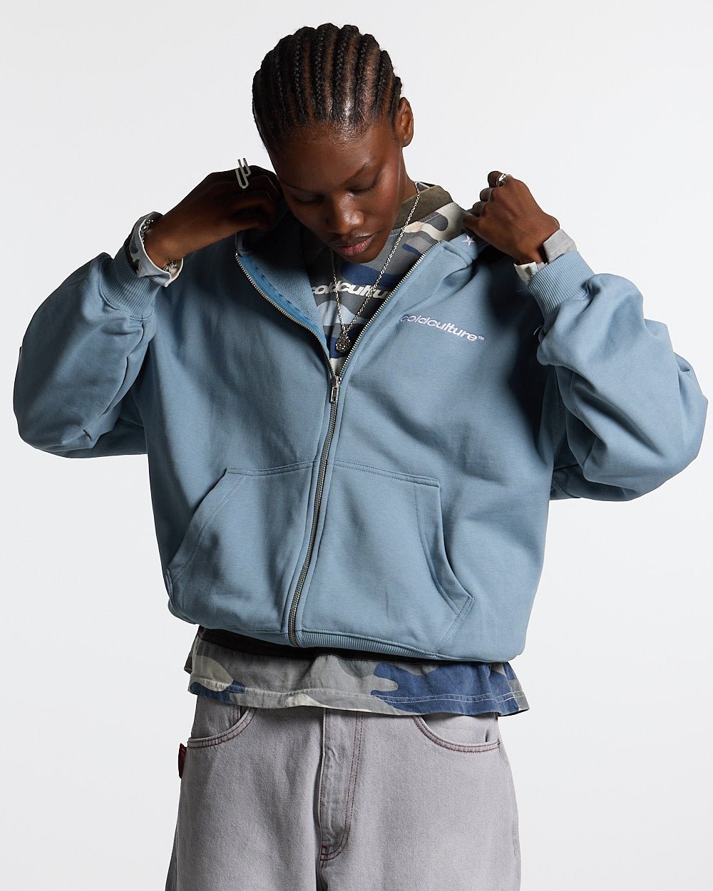 ESSENTIAL ZIP HOODIE WINDWARD BLUE - COLD CULTURE