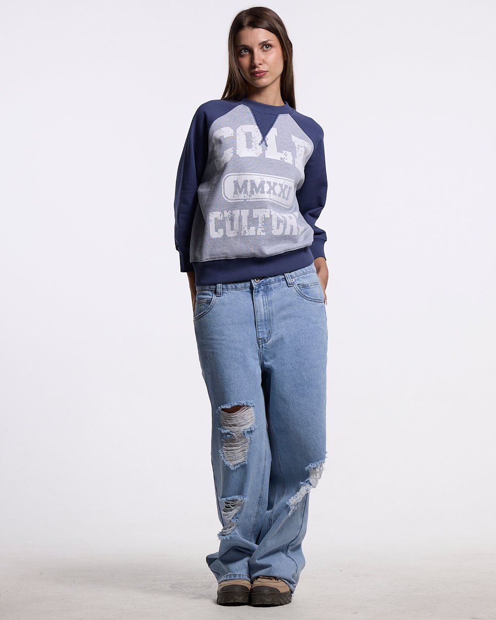EST.2021 CREWNECK HEATHER GREY AND NAVY - Cold Culture