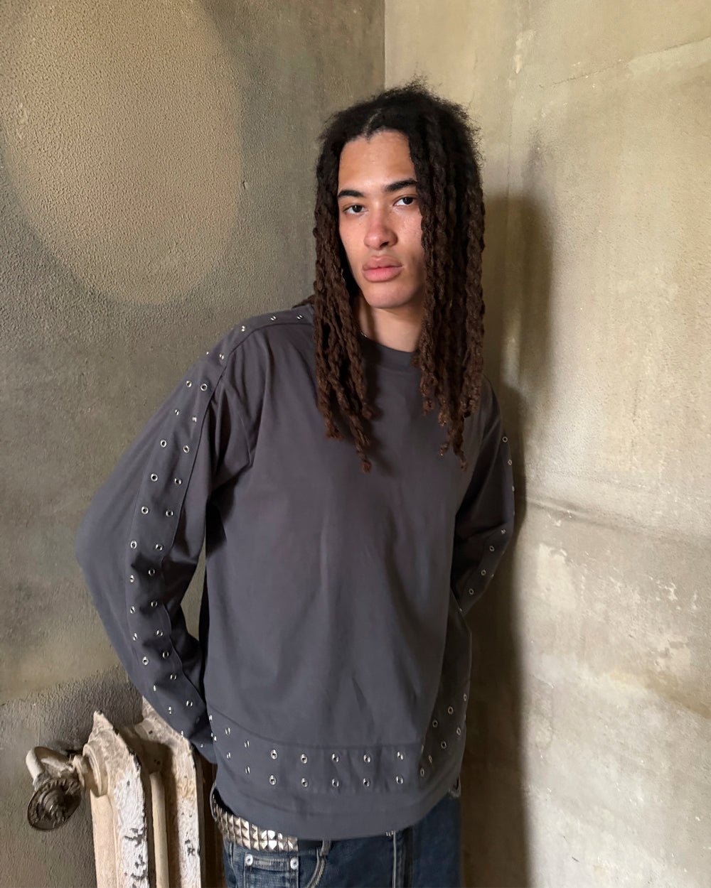 EYELET LONGSLEEVE BLACK - Cold Culture
