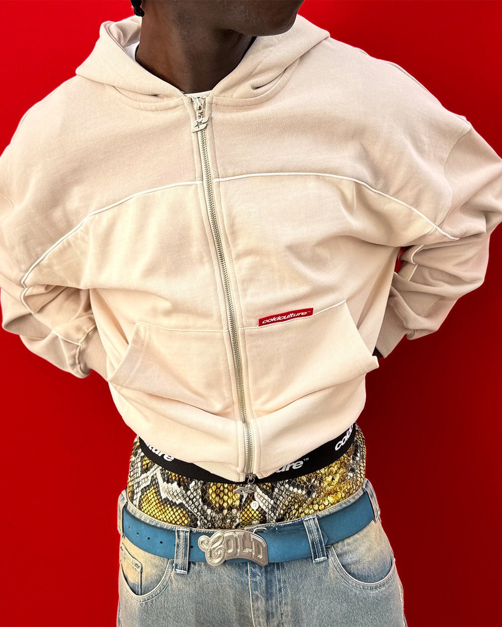 FLESH ZIP HOODIE BEIGE - Cold Culture