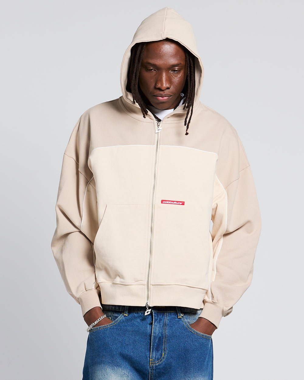 FLESH ZIP HOODIE BEIGE - Cold Culture