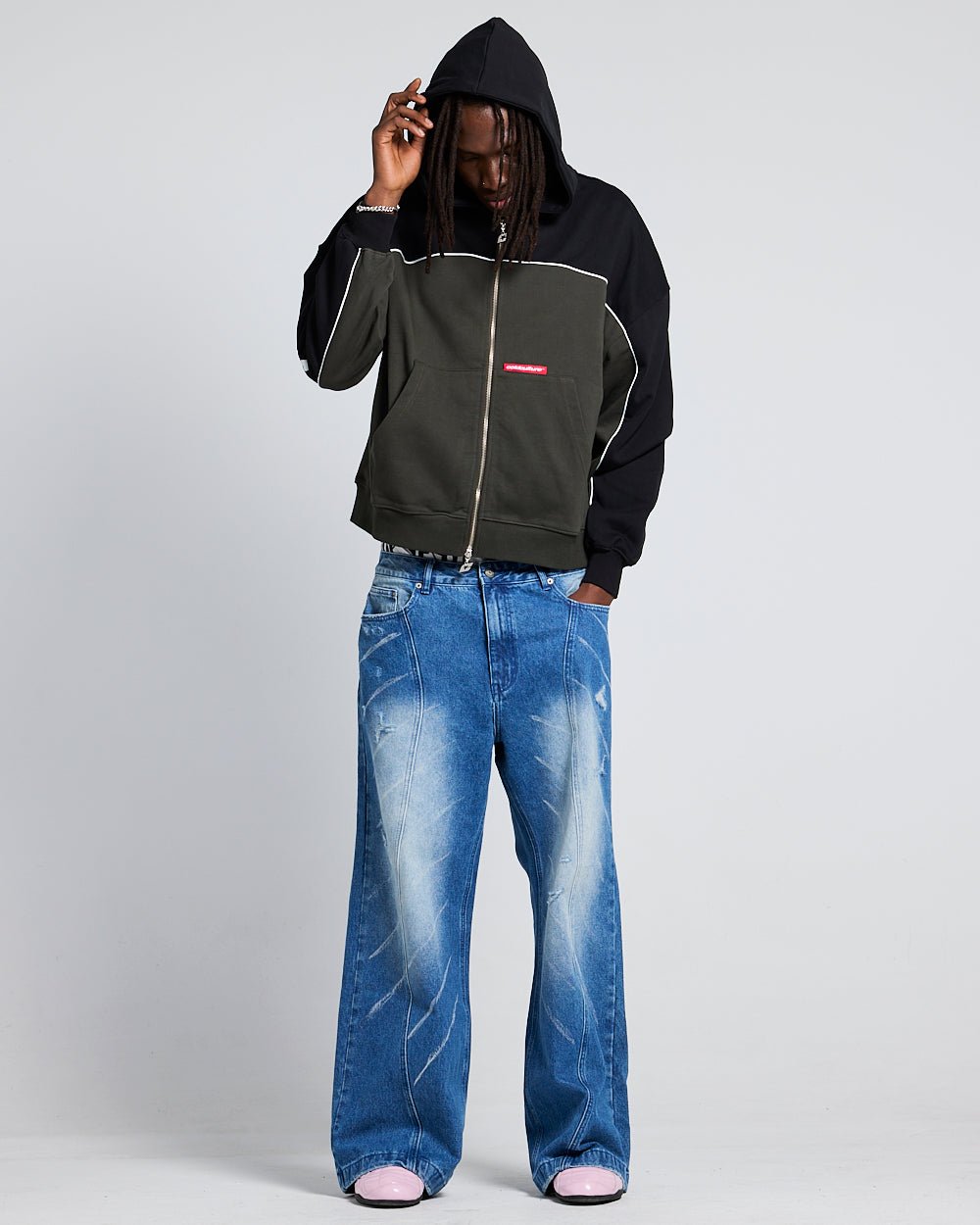 FLESH ZIP HOODIE BLACK & GREY