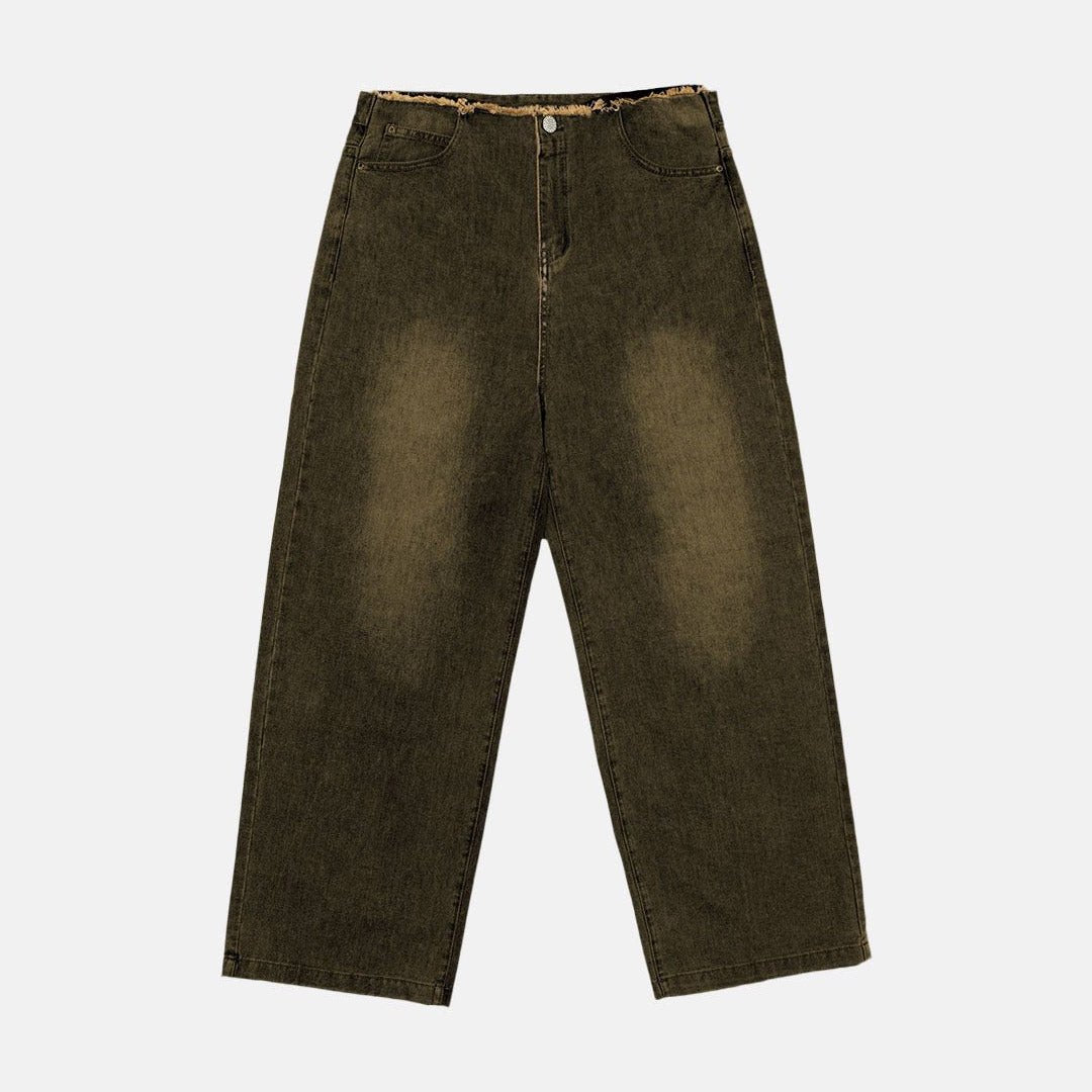 FRAYED WAISTBAND JEANS DUST GREY DENIM - Cold Culture