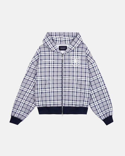 GRID ZIP HOODIE TARTAN DARK BLUE/GREY