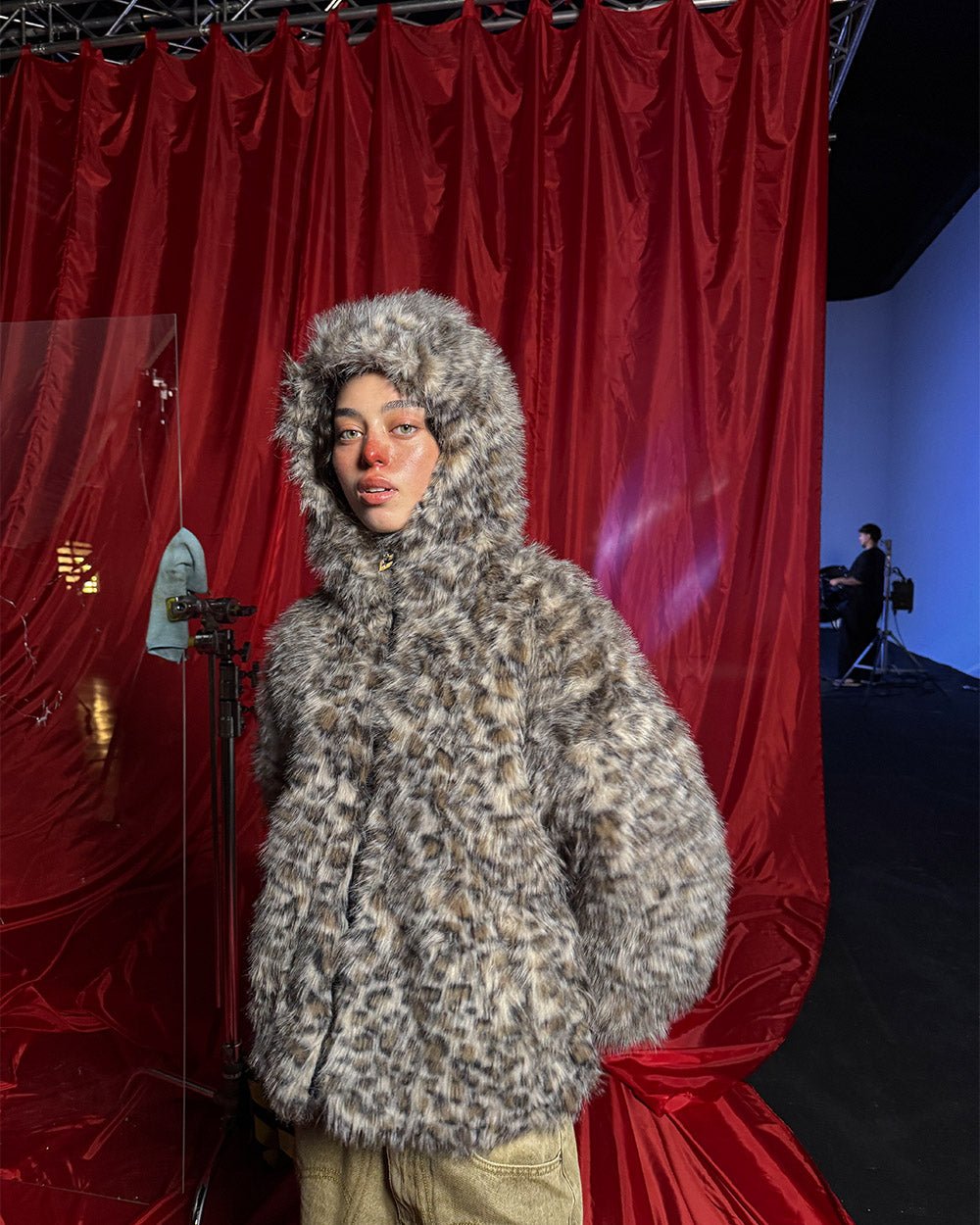 FUR HOODIE BROWN LEOPARD - Cold Culture