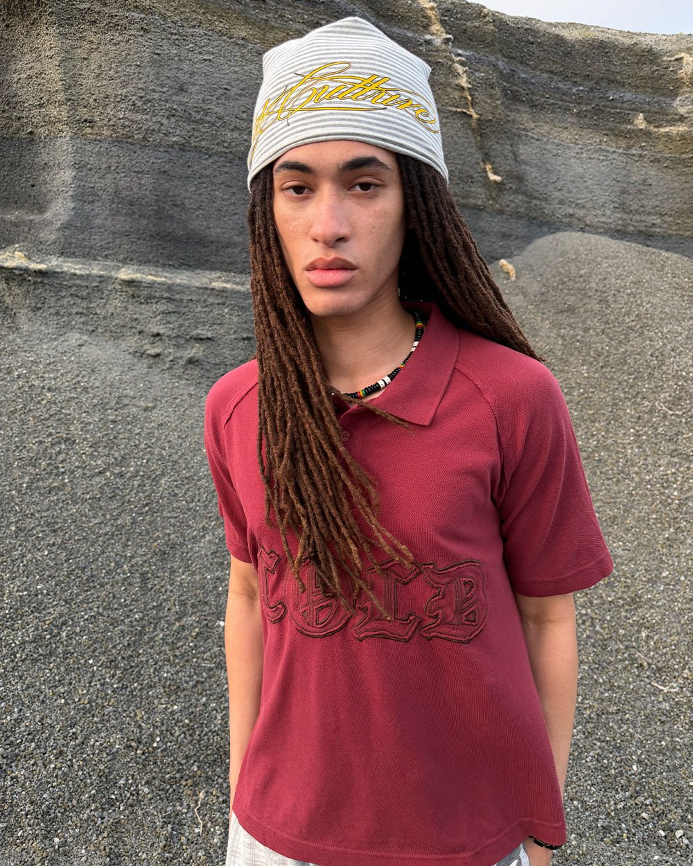 GOTHIC DISTRESSED POLO BURGUNDY - Cold Culture