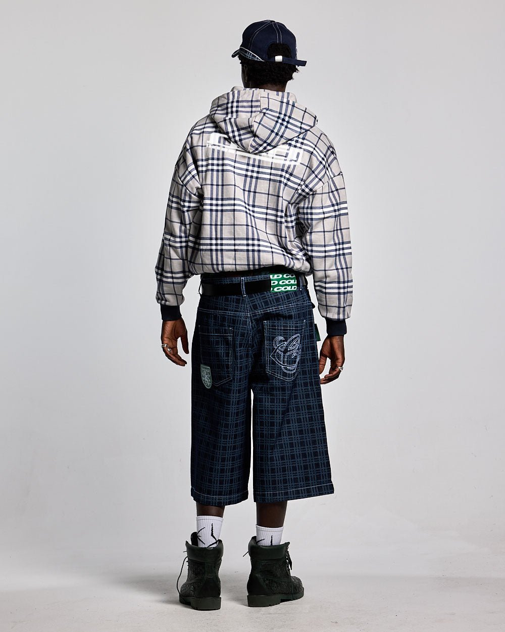 GRID ZIP HOODIE TARTAN DARK BLUE/GREY - COLD CULTURE