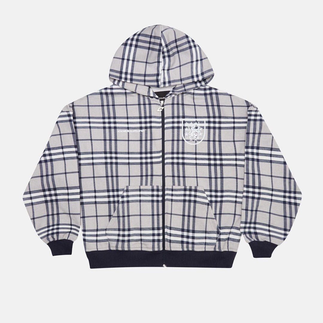 GRID ZIP HOODIE TARTAN DARK BLUE/GREY - Cold Culture