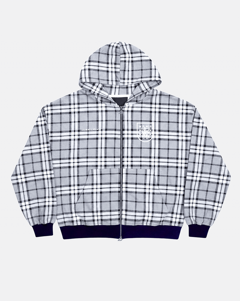 GRID ZIP HOODIE TARTAN DARK BLUE/GREY