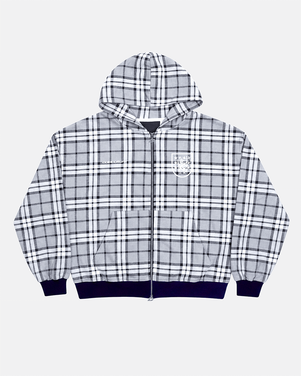 GRID ZIP HOODIE TARTAN DARK BLUE/GREY - Cold Culture