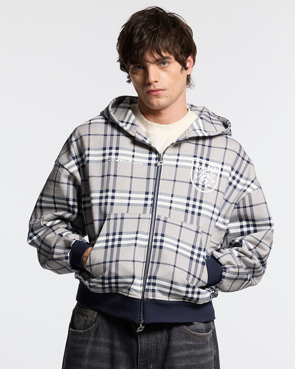 GRID ZIP HOODIE TARTAN DARK BLUE/GREY