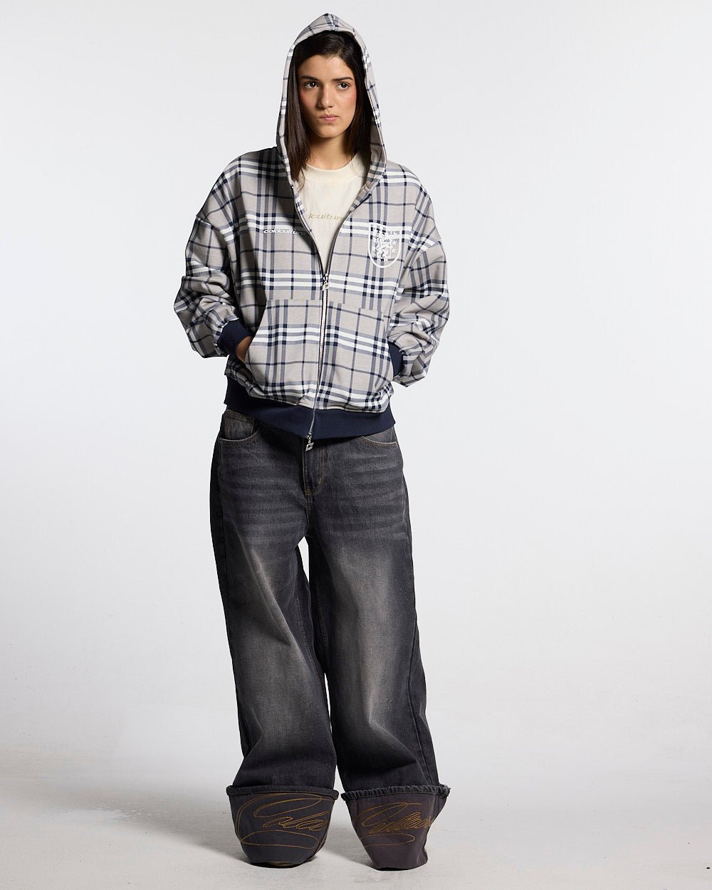 GRID ZIP HOODIE TARTAN DARK BLUE/GREY
