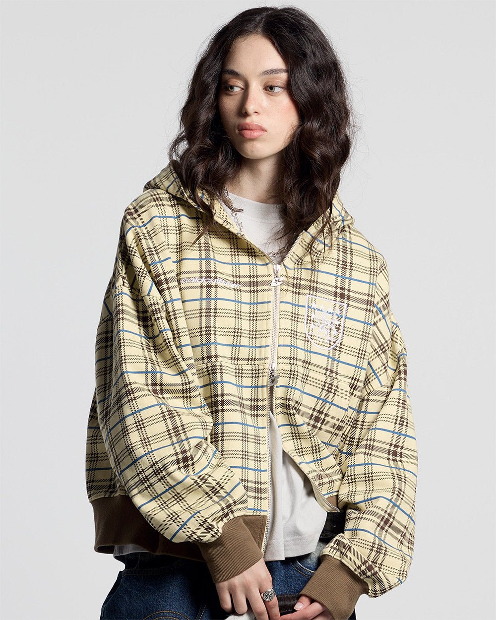GRID ZIP HOODIE YELLOW & BROWN - Cold Culture