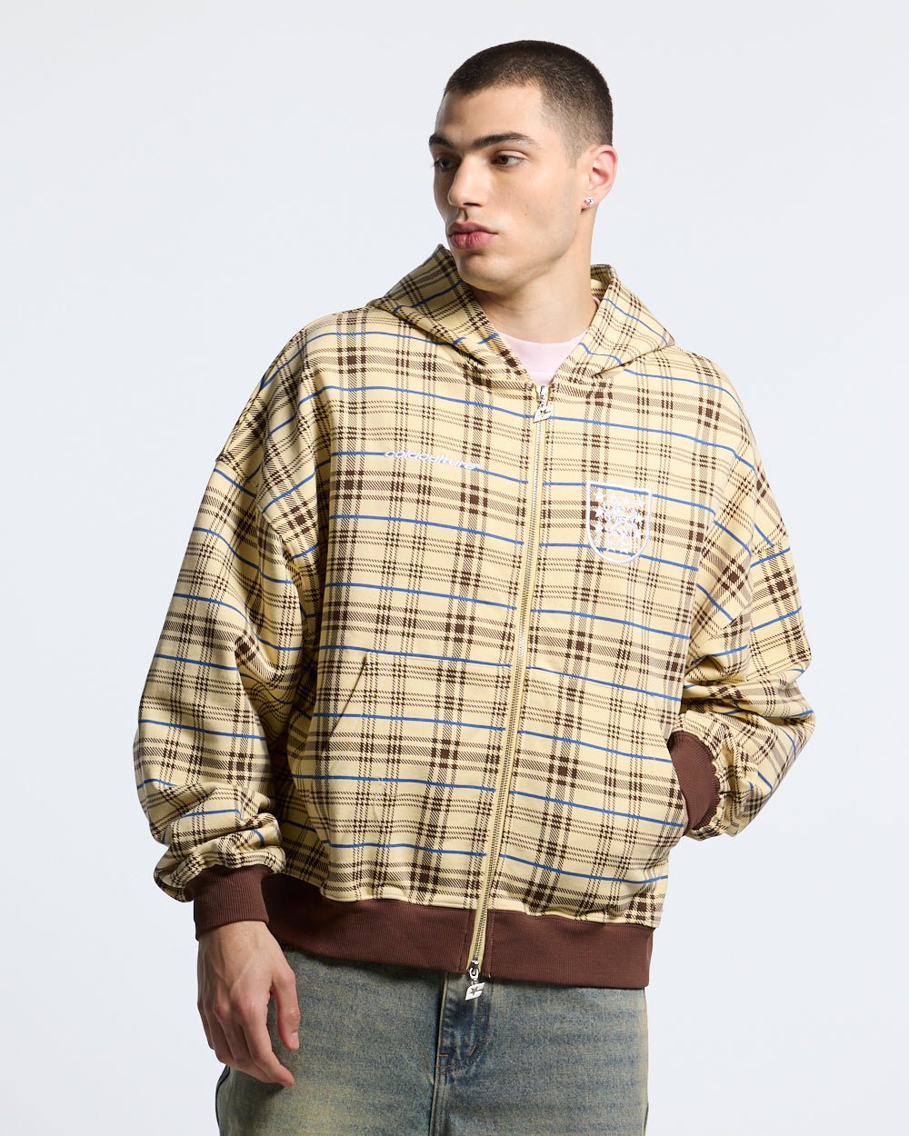 GRID ZIP HOODIE YELLOW & BROWN - Cold Culture
