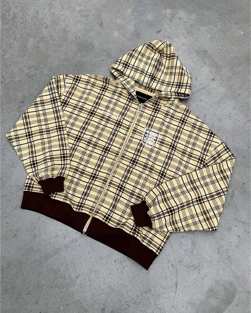 GRID ZIP HOODIE YELLOW & BROWN - Cold Culture