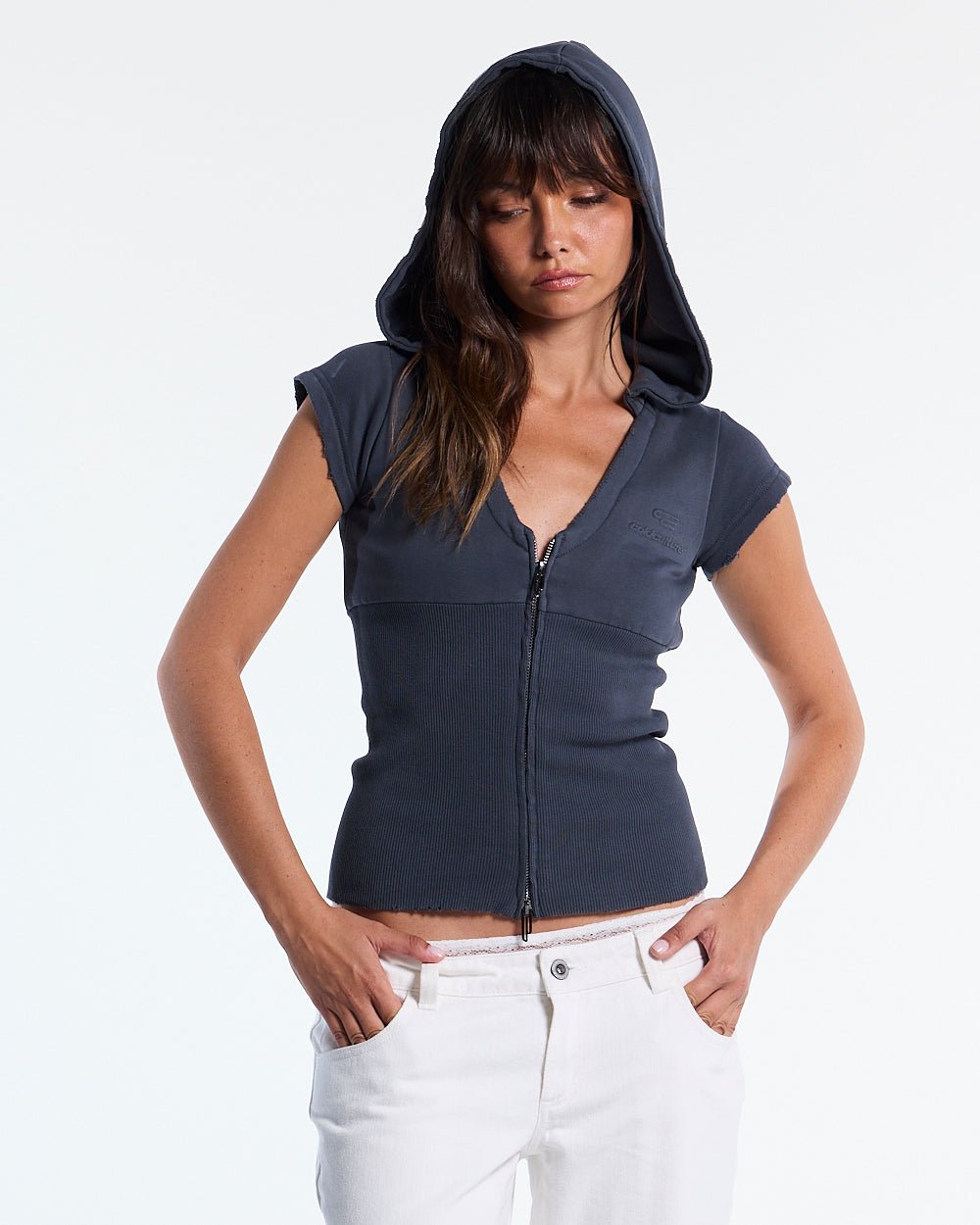 HOODED BABY ZIP TEE DARK GREY - Cold Culture