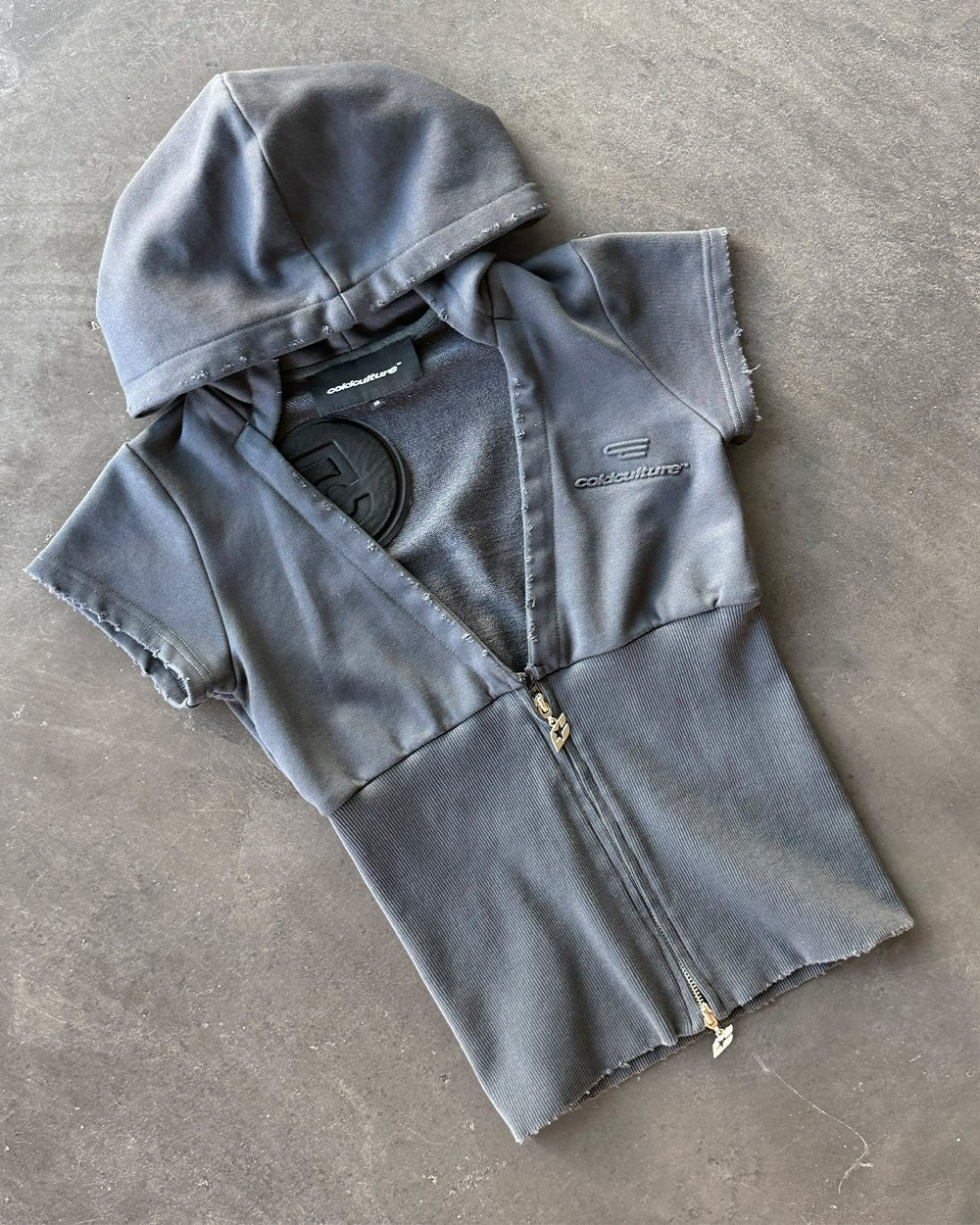 HOODED BABY ZIP TEE DARK GREY - Cold Culture