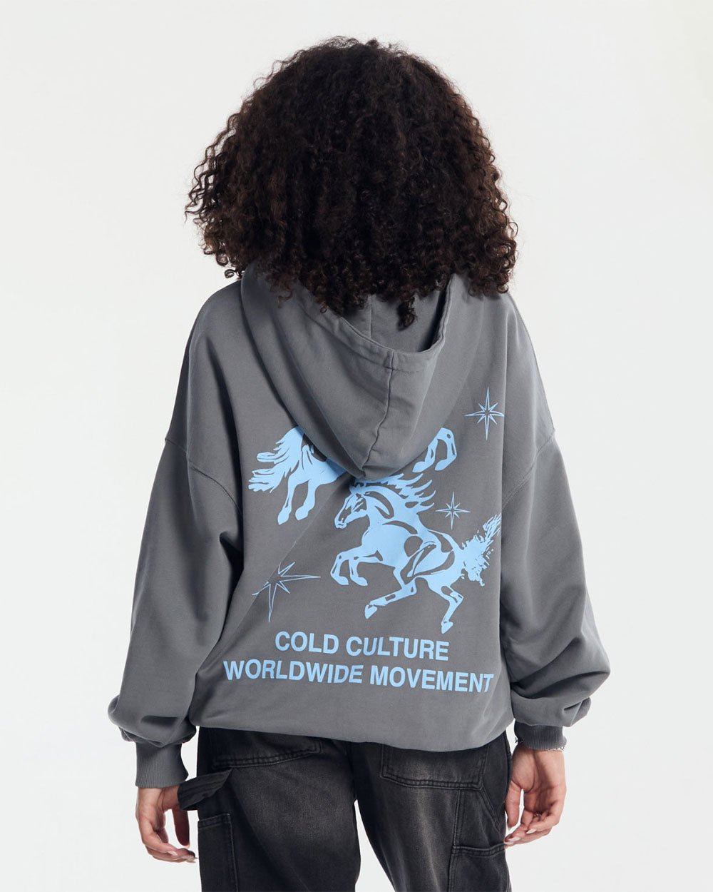 HORSES HOODIE MEDIUM BLUE - COLD CULTURE