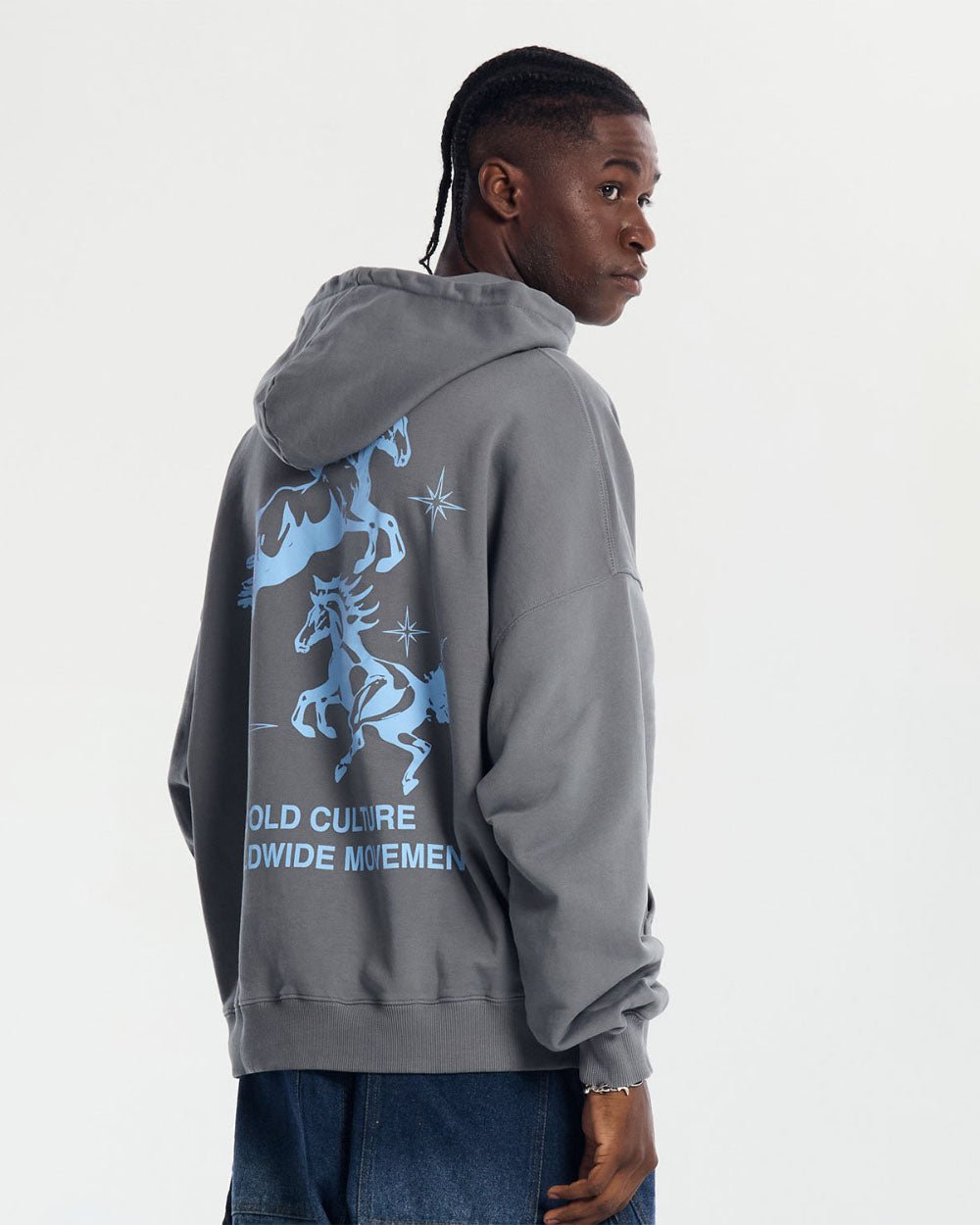 HORSES HOODIE MEDIUM BLUE - COLD CULTURE