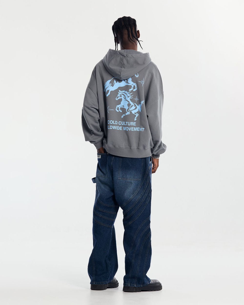 HORSES HOODIE MEDIUM BLUE - COLD CULTURE