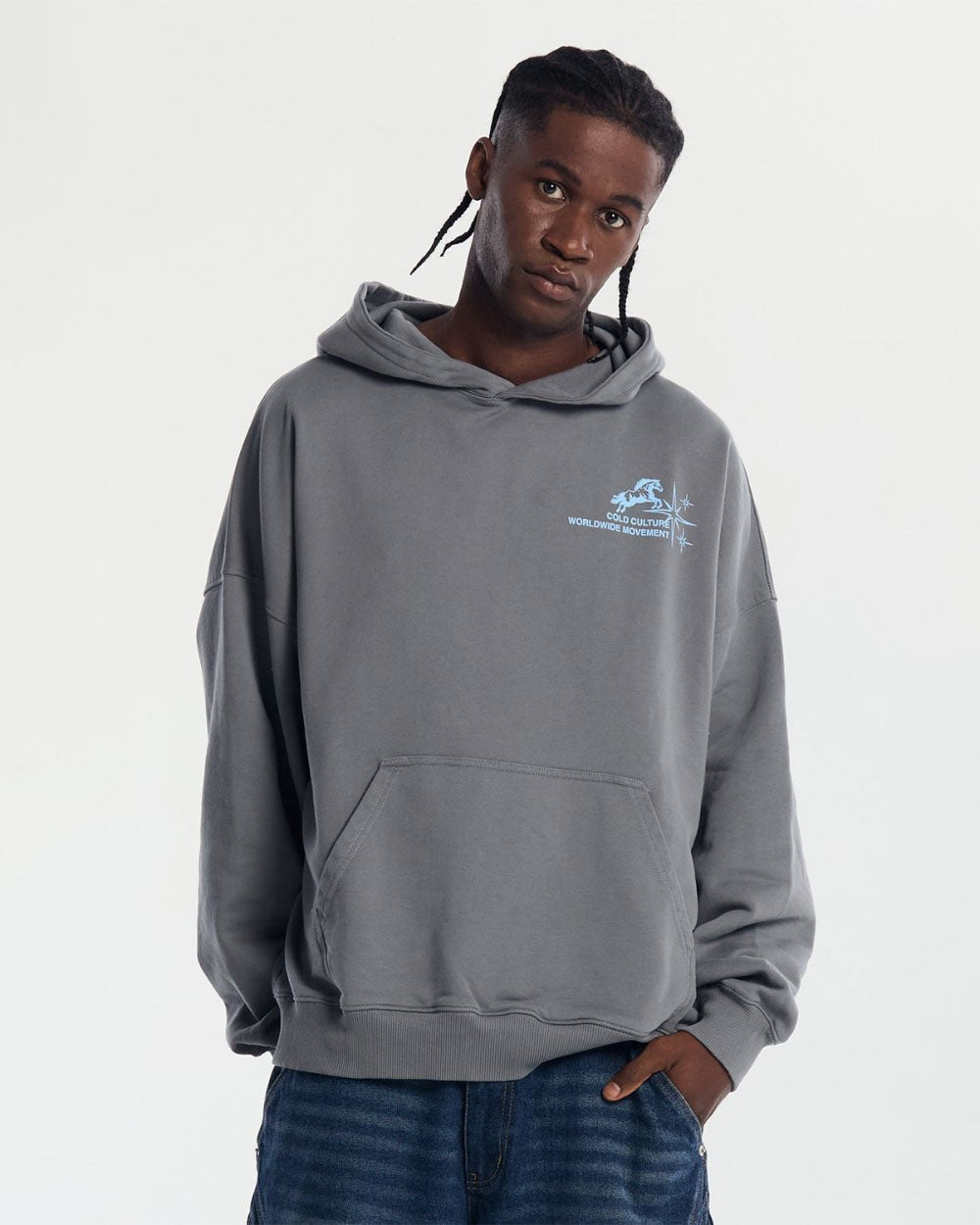 HORSES HOODIE MEDIUM BLUE - COLD CULTURE