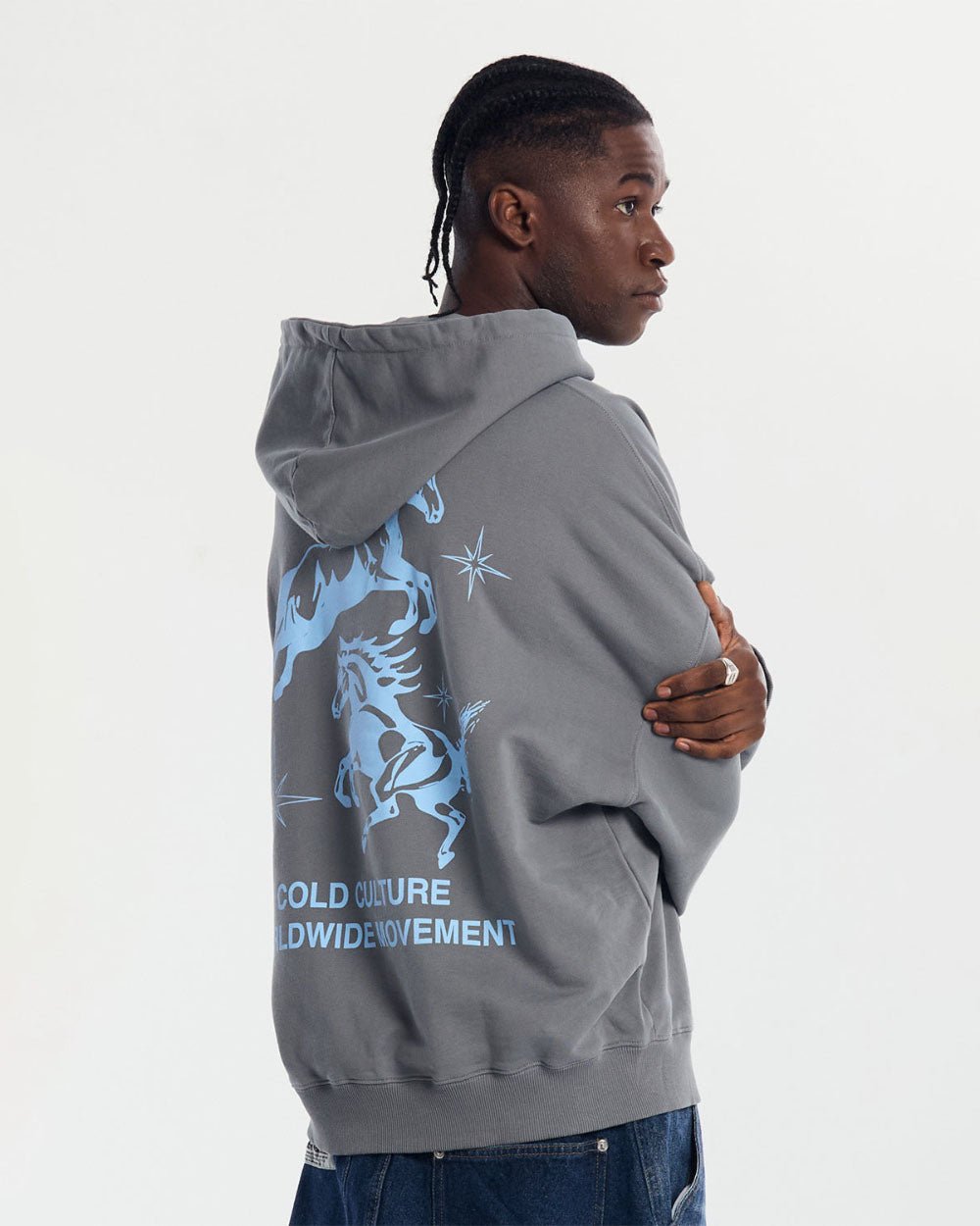 HORSES HOODIE MEDIUM BLUE - COLD CULTURE