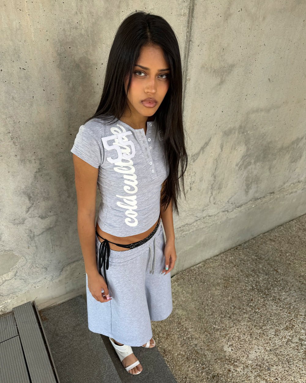 LACE BABY TEE HEATHER GREY - Cold Culture