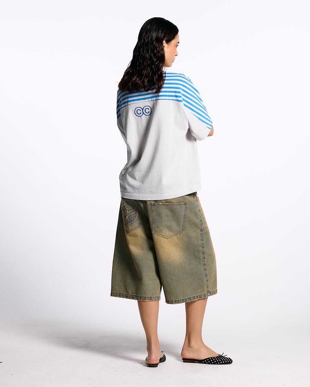 LOLLY HALF STRIPES TEE GREY AND BLUE - COLD CULTURE