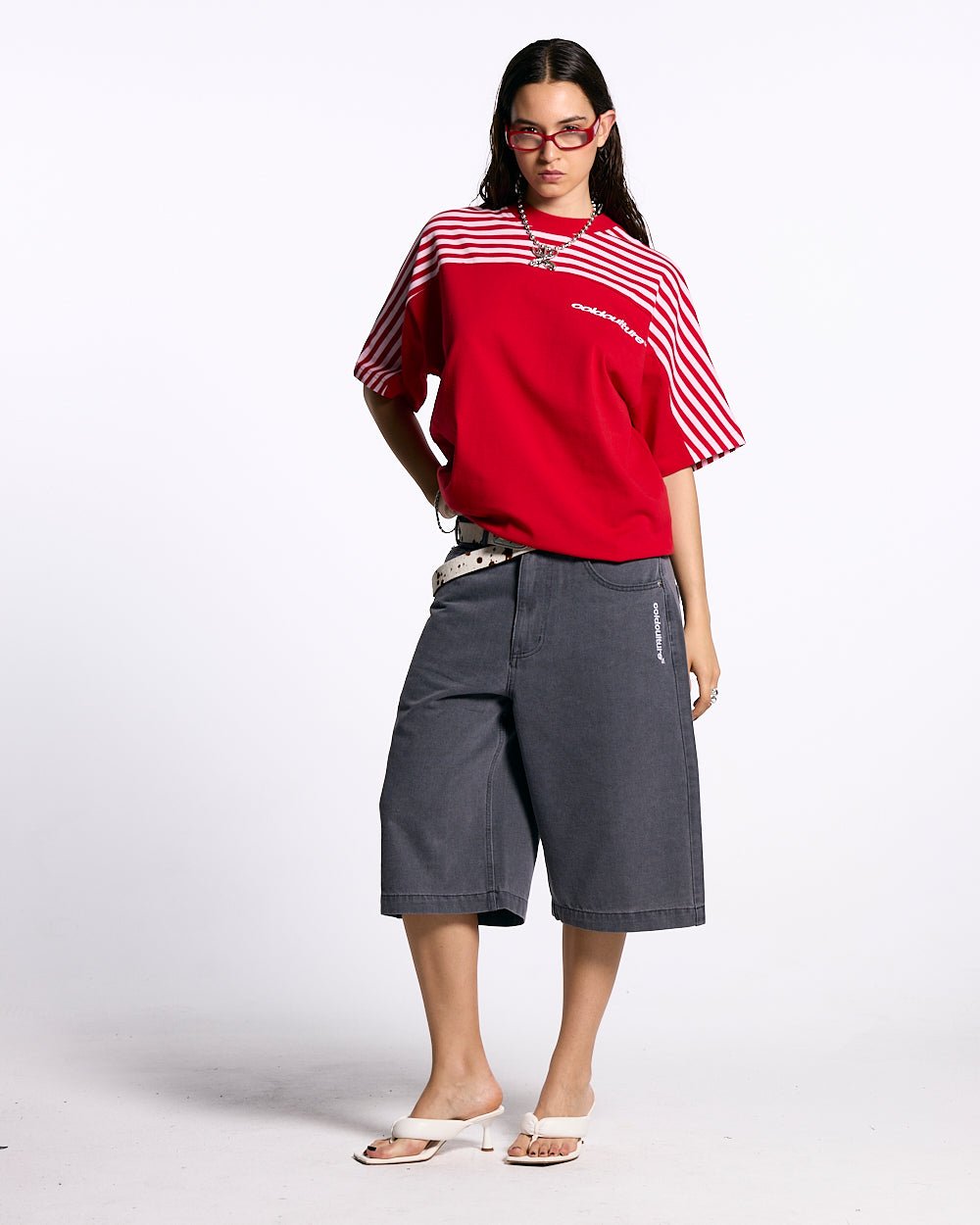 LOLLY HALF STRIPES TEE PINK AND RED - COLD CULTURE