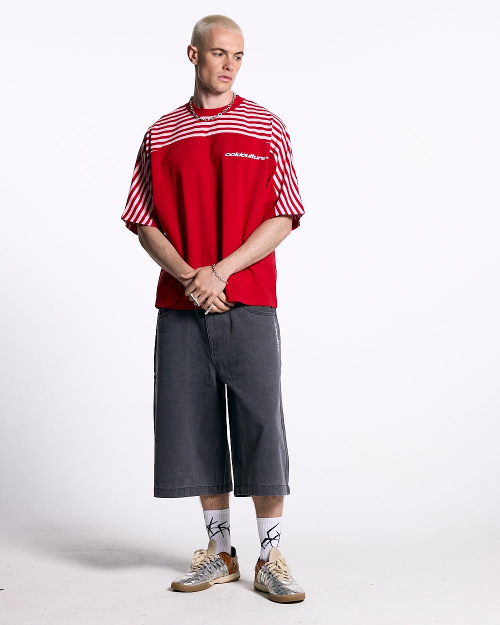 LOLLY HALF STRIPES TEE PINK AND RED - COLD CULTURE