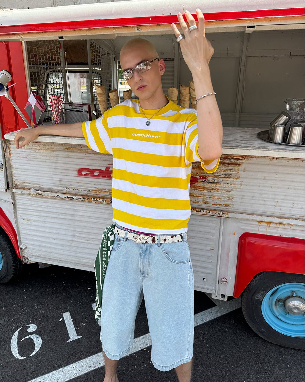 LOLLY ICE TEE WHITE AND YELLOW STRIPES - COLD CULTURE