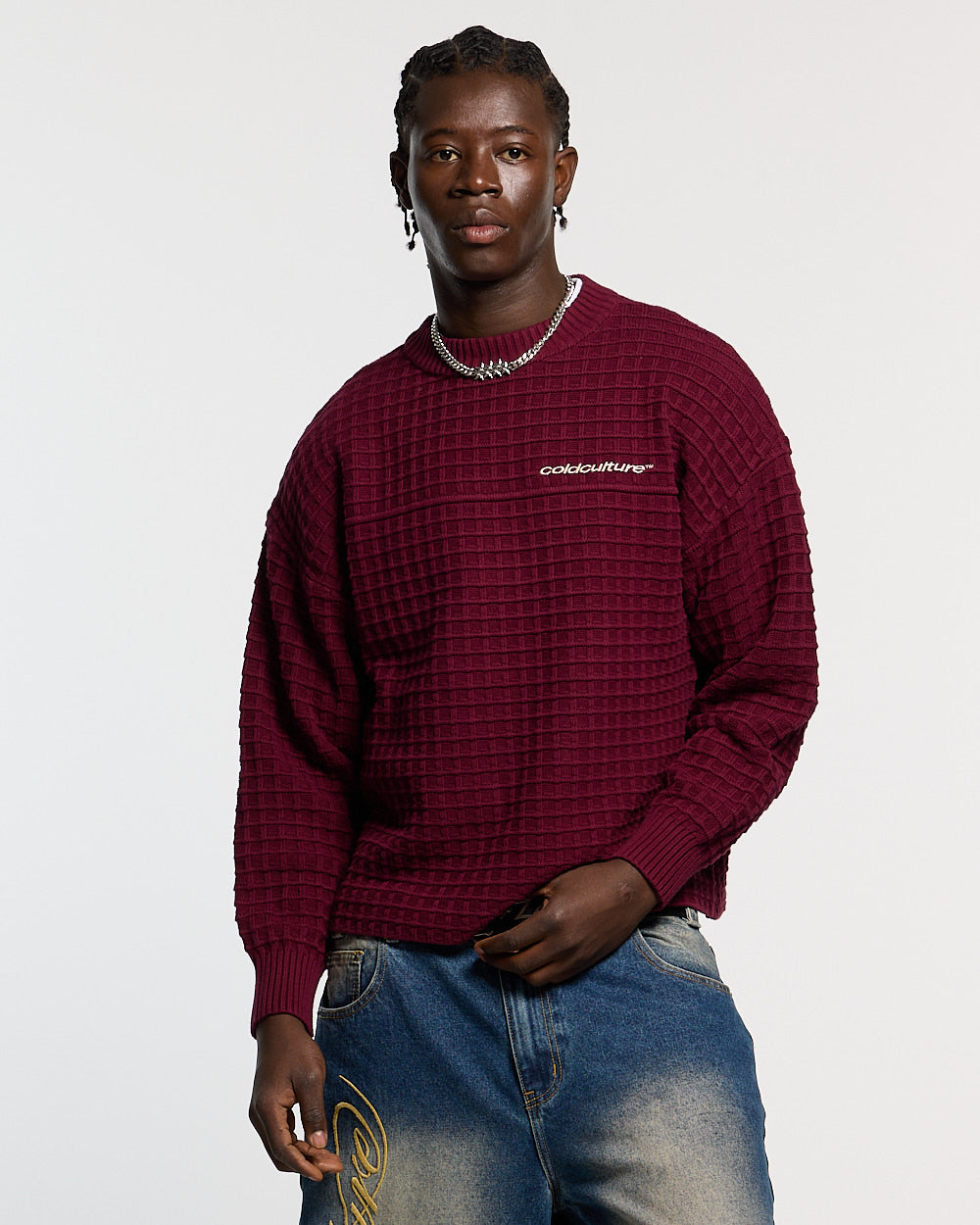 CRUNCHY WAFFLE KNIT BURGUNDY