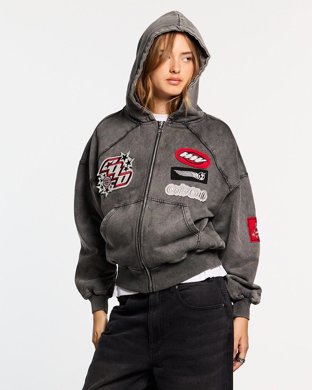 WALKER ZIP HOODIE WASHED BLACK