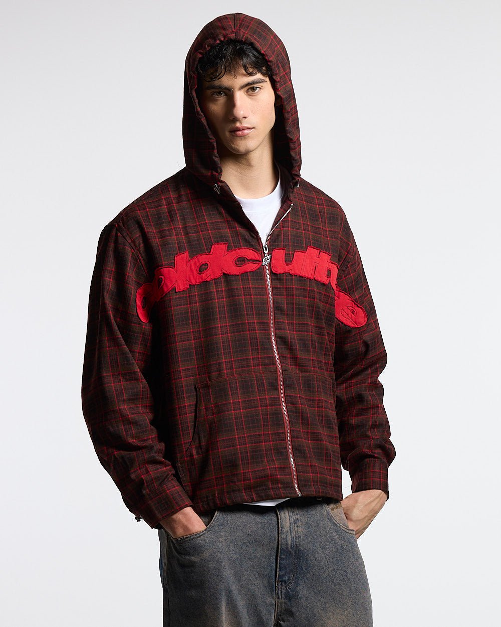 MEMPHIS HOODED SHIRT RED & BLACK TARTAN - Cold Culture