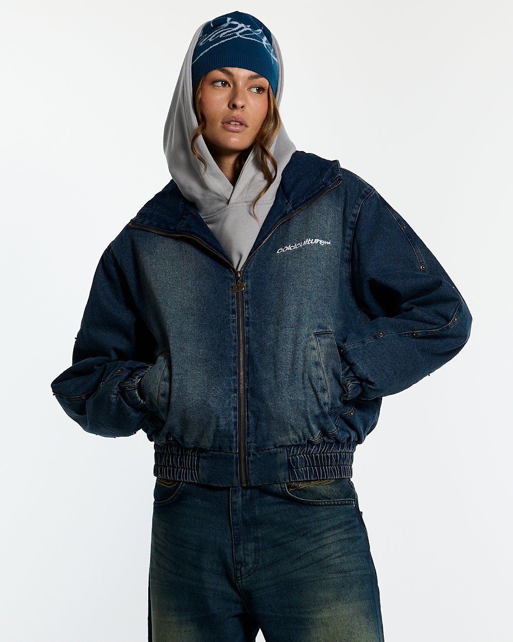 MIKE HOODED JACKET DENIM - COLD CULTURE
