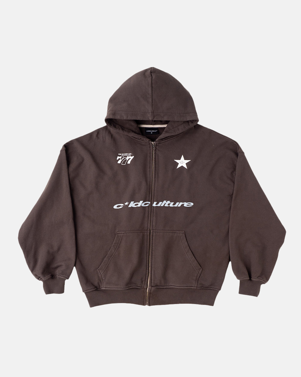 WISH ME LUCK ZIP HOODIE CHOCOLATE