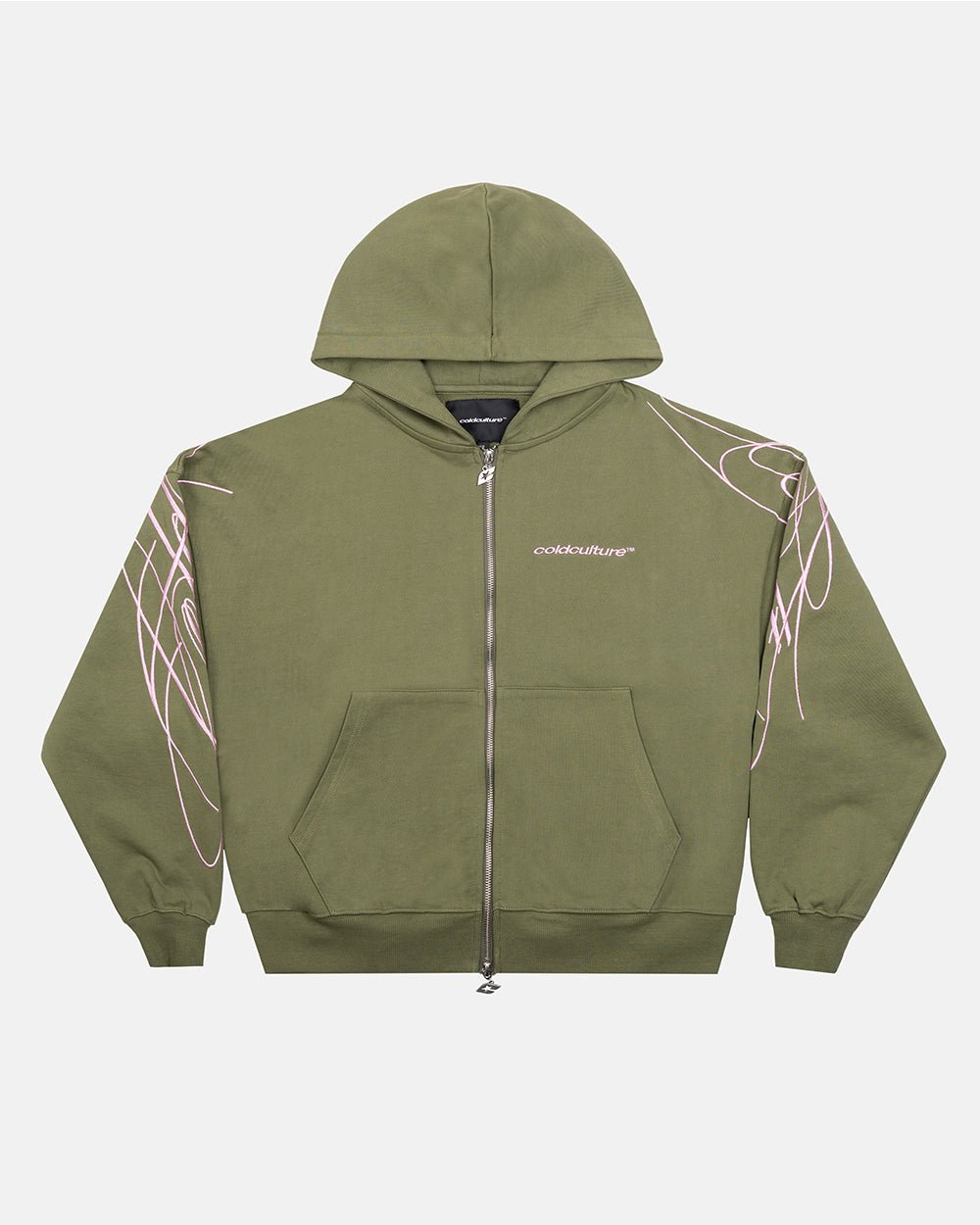 NEW SCRIPT ZIP HOODIE GREEN & PINK - Cold Culture