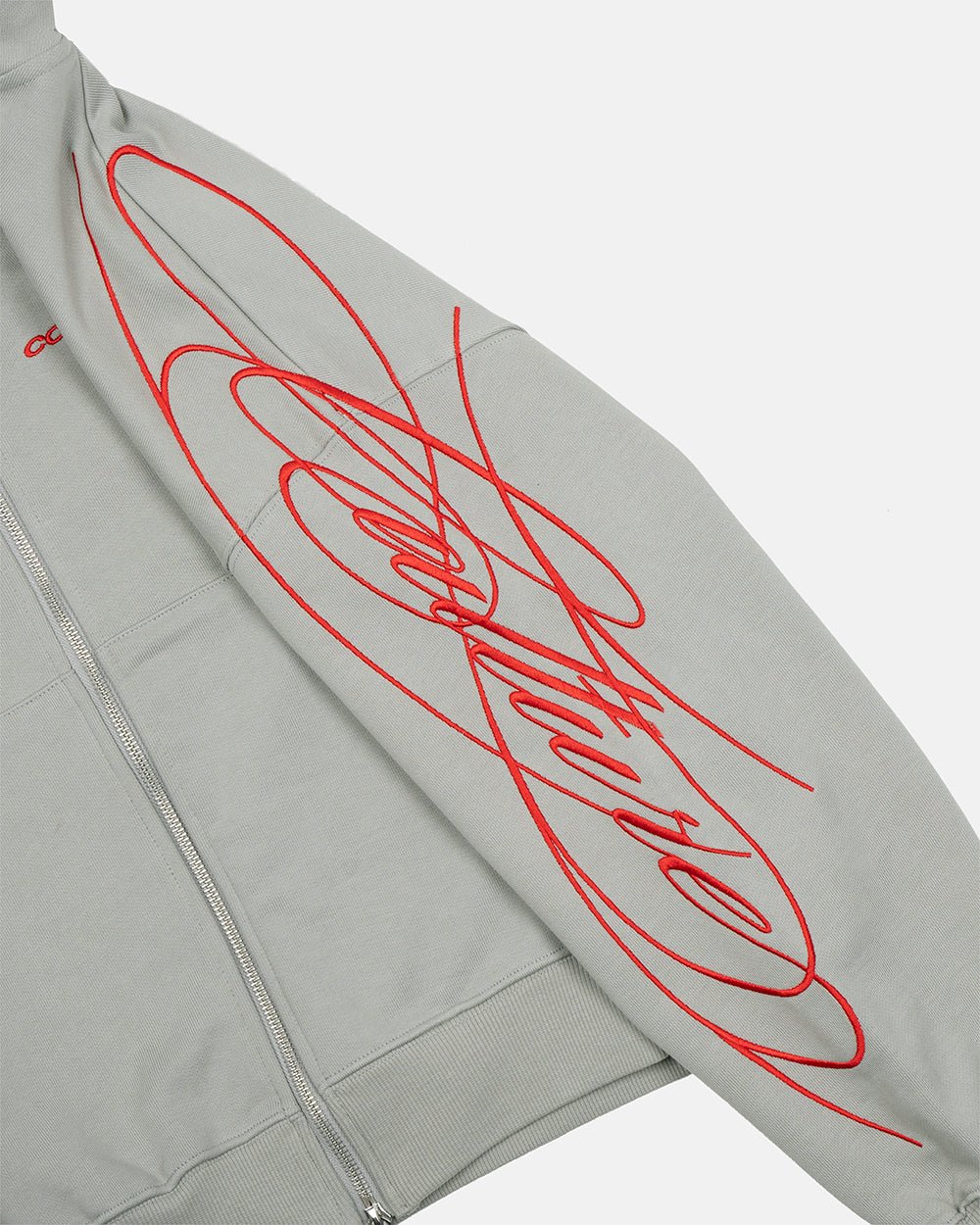NEW SCRIPT ZIP HOODIE GREY & RED - Cold Culture