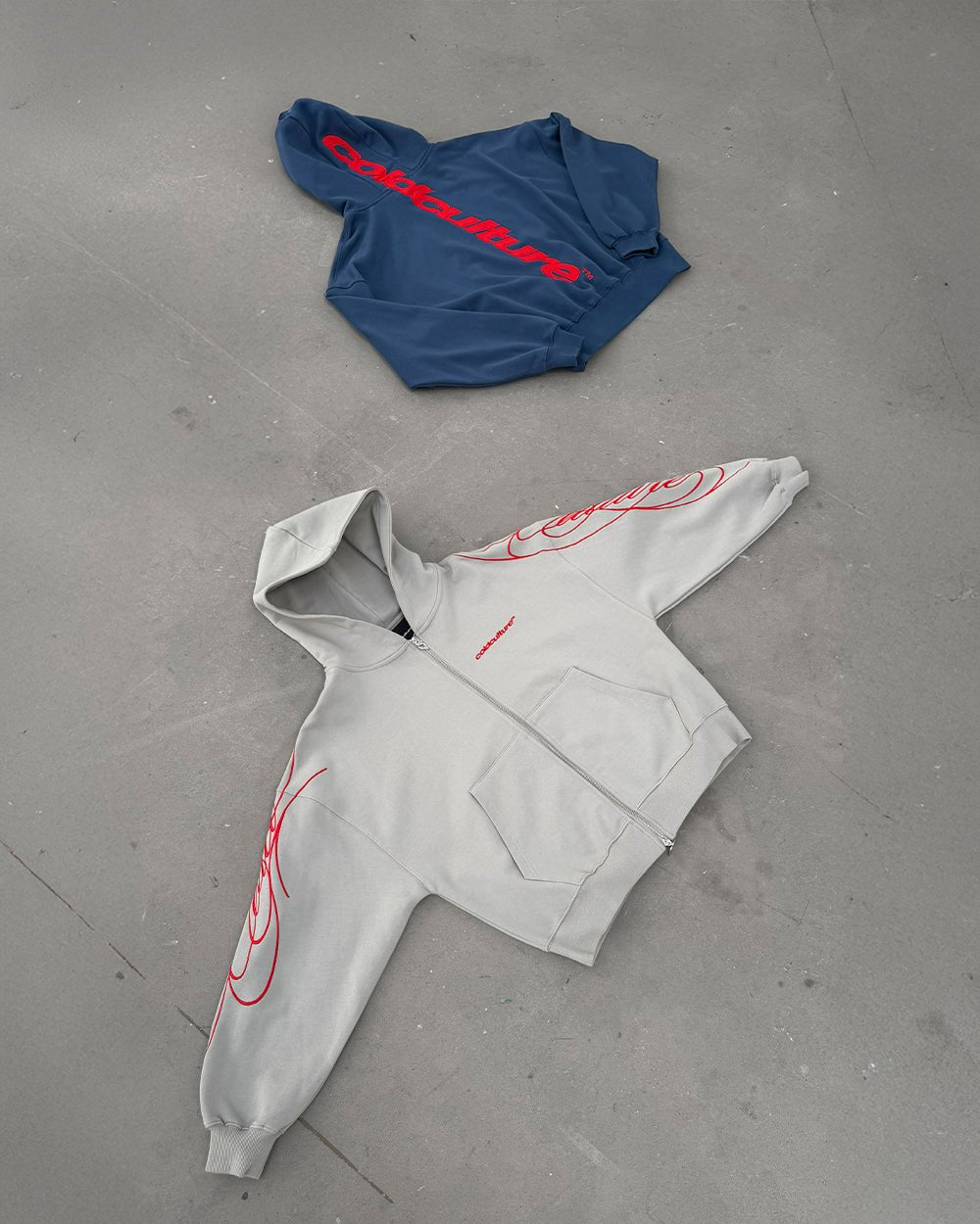 NEW SCRIPT ZIP HOODIE GREY & RED - Cold Culture