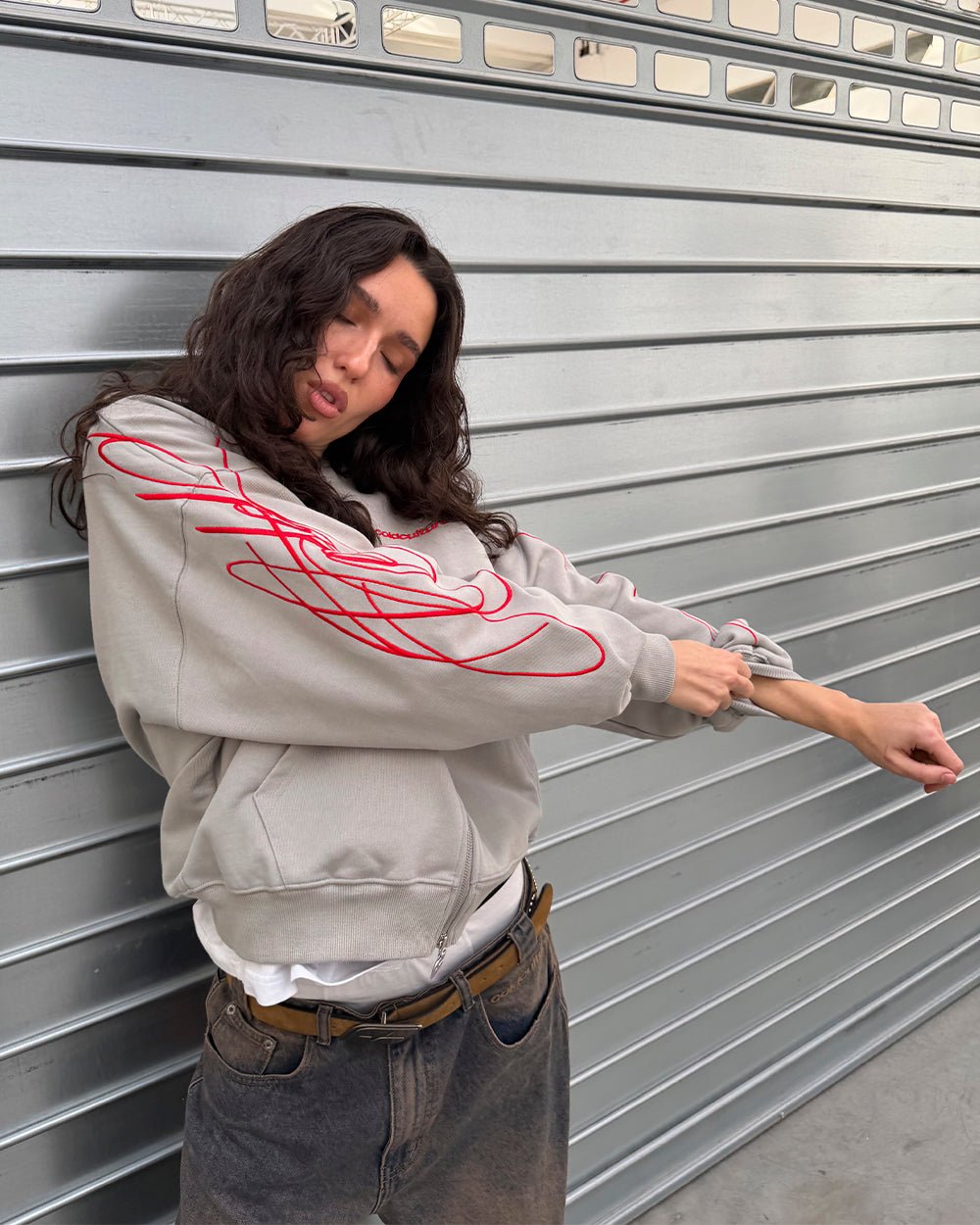 NEW SCRIPT ZIP HOODIE GREY & RED - Cold Culture