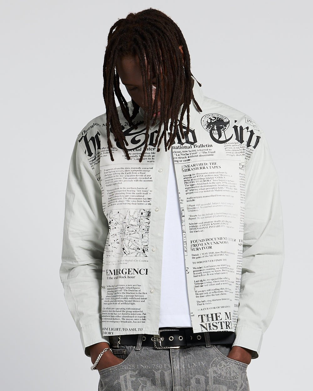NEWSPAPER LONGSLEEVE SHIRT WHITE - Cold Culture