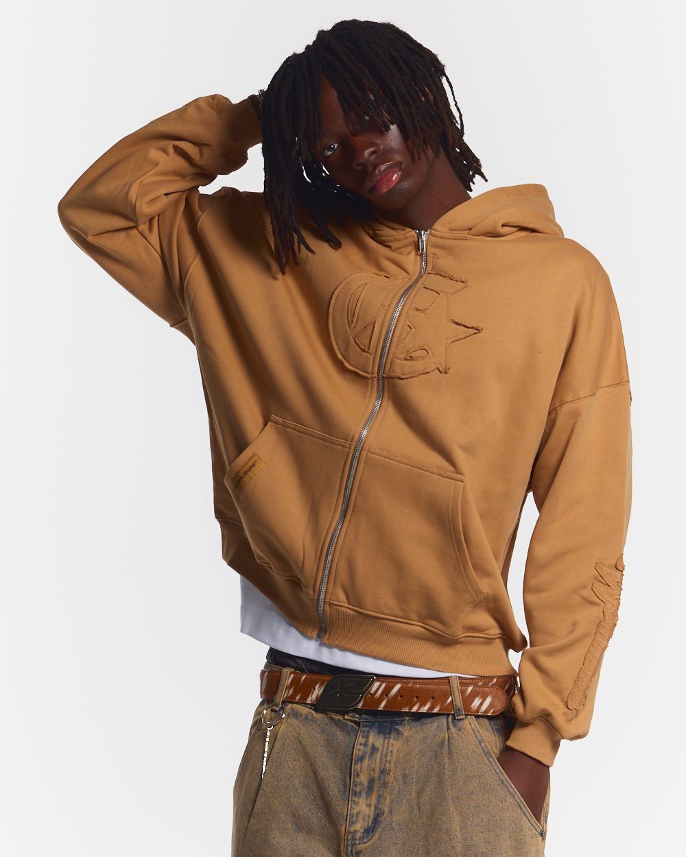 NO RULES ZIP HOODIE LIGHT BROWN - COLD CULTURE