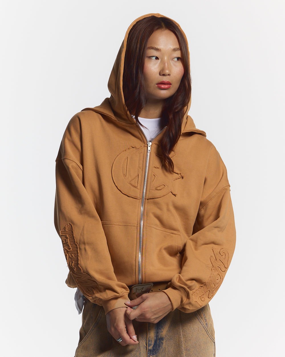 NO RULES ZIP HOODIE LIGHT BROWN - COLD CULTURE
