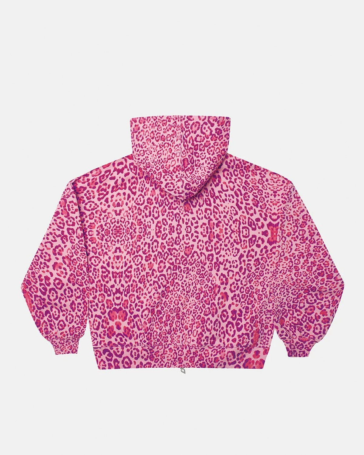 NOCTURNE BEAST ZIP HOODIE PINK - pink leopard print zip-up hoodie, back view - Cold Culture #packshot