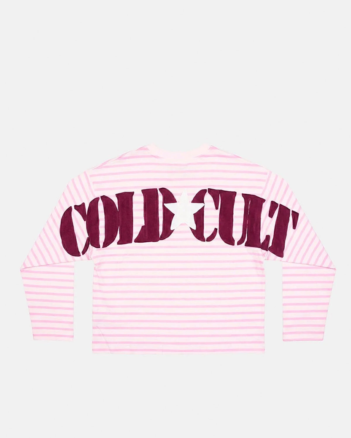 NORTH STARS LONGSLEEVE PINK - pink striped longsleeve tee, back view - Cold Culture #packshot