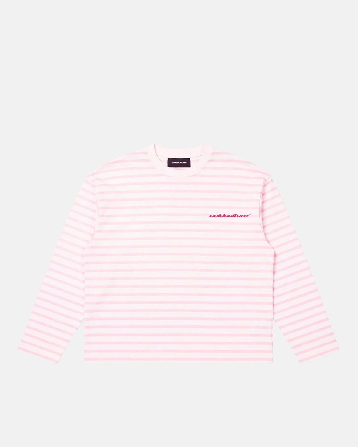 NORTH STARS LONGSLEEVE PINK - pink striped longsleeve tee, front view - Cold Culture #packshot