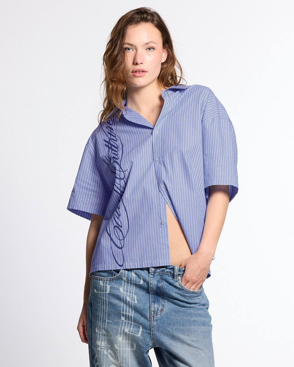 OFFICE SCRIPT SHIRT BLUE - Cold Culture
