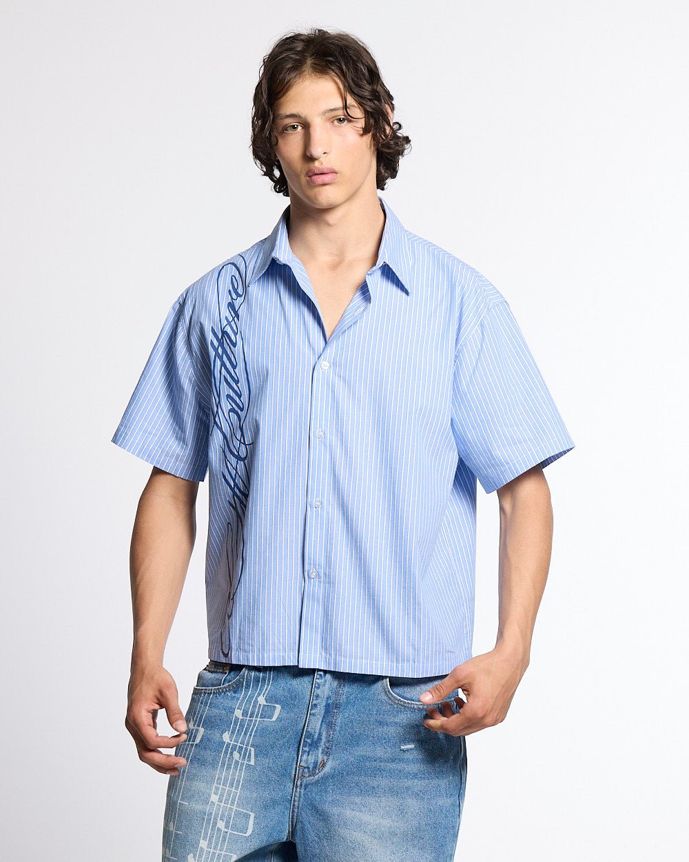 OFFICE SCRIPT SHIRT BLUE - Cold Culture