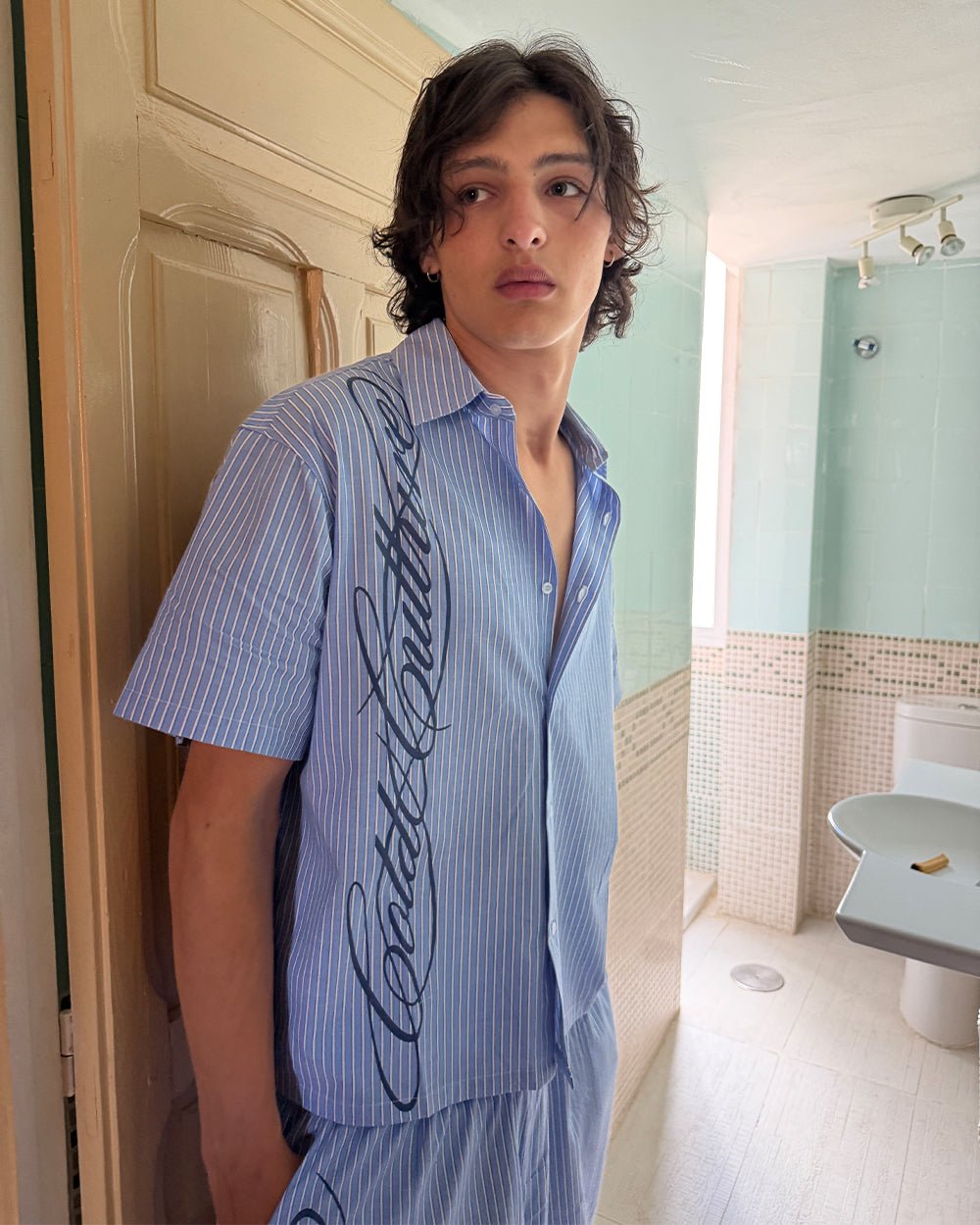 OFFICE SCRIPT SHIRT BLUE - Cold Culture